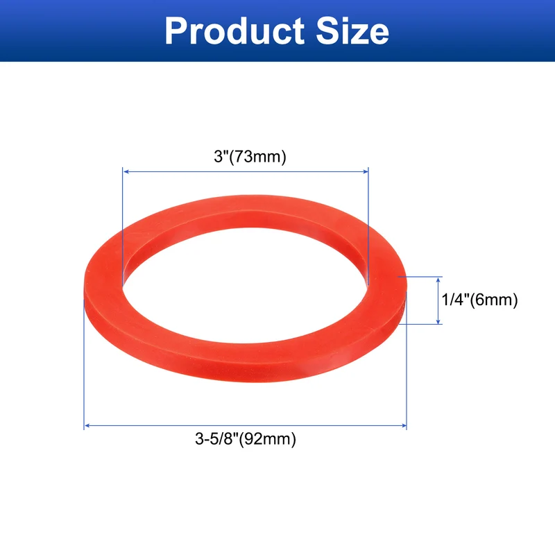 12Pcs Silicone Flat Washer DN80 3 5/8" OD x3" ID x 1/4" Thickness, Red