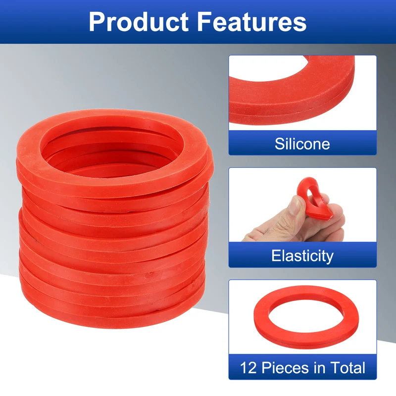 12Pcs Silicone Flat Washer DN80 3 5/8" OD x3" ID x 1/4" Thickness, Red