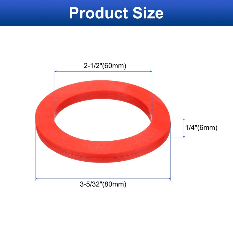 12Pcs Silicone Flat Washer DN65 3 5/32" OD x2 1/2" ID x 1/4" Thickness Red)