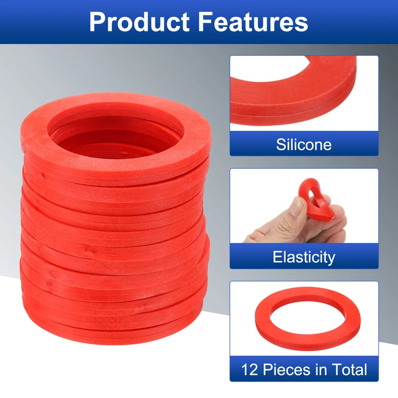 12Pcs Silicone Flat Washer DN65 3 5/32" OD x2 1/2" ID x 1/4" Thickness Red)
