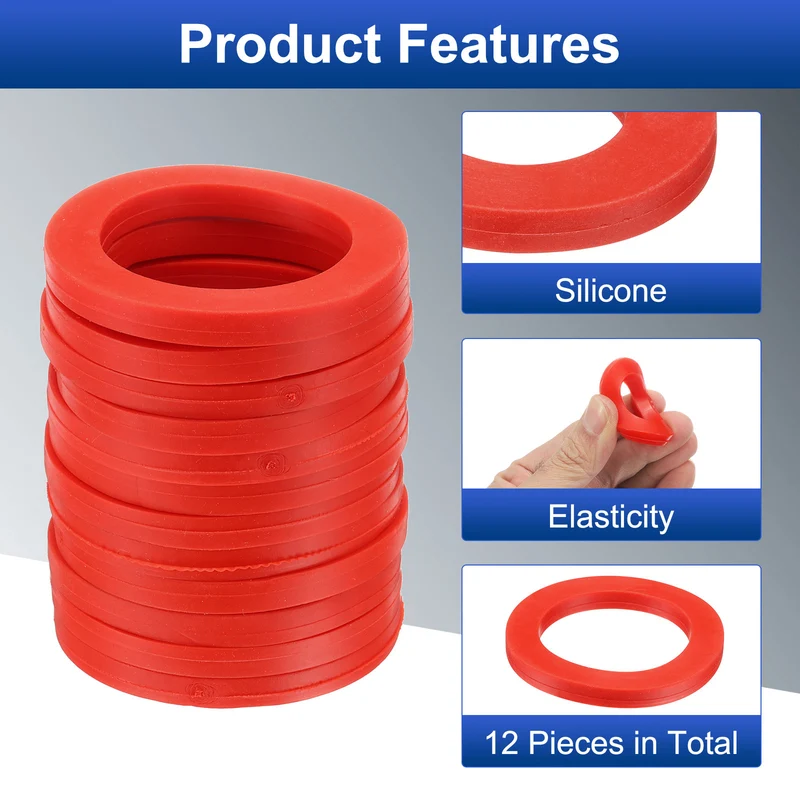 12Pcs Silicone Flat Washer DN20 2 19/32" OD x2" ID x 1/4" Thickness Red