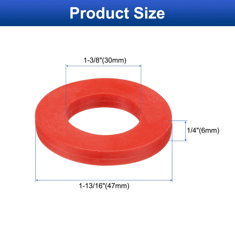 12Pcs Silicone Flat Washer DN32 1 13/16" OD x1-3/8" ID x 1/4" Thickness Red