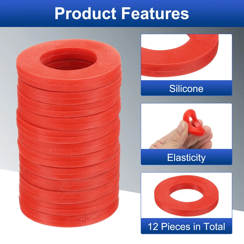 12Pcs Silicone Flat Washer DN32 1 13/16" OD x1-3/8" ID x 1/4" Thickness Red