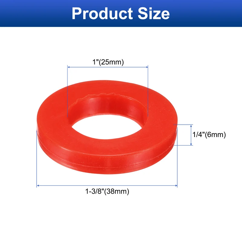 12Pcs Silicone Flat Washer DN25 1 3/8" OD x1" ID x 1/4" Thickness Red