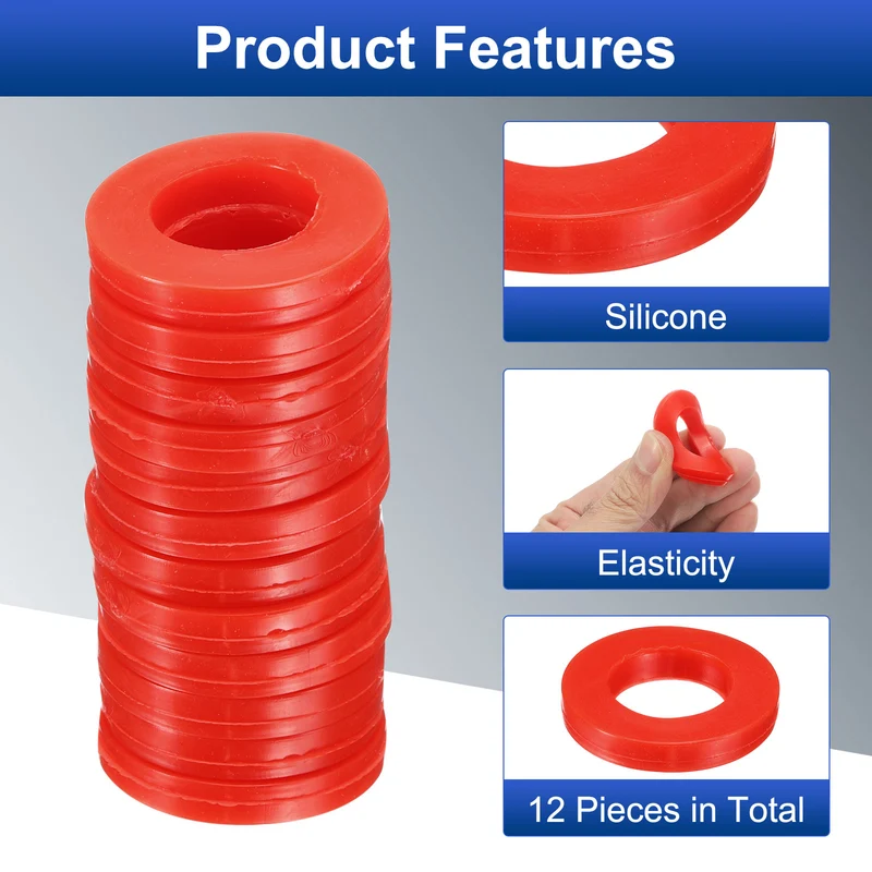12Pcs Silicone Flat Washer DN25 1 3/8" OD x1" ID x 1/4" Thickness Red