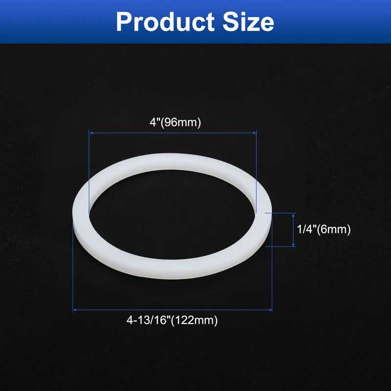 6Pcs Silicone Flat Washer DN100 4 13/16" OD x4" ID x 1/4" Thickness, White