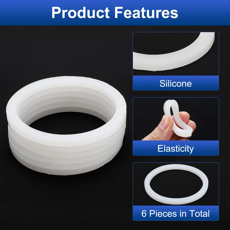 6Pcs Silicone Flat Washer DN100 4 13/16" OD x4" ID x 1/4" Thickness, White