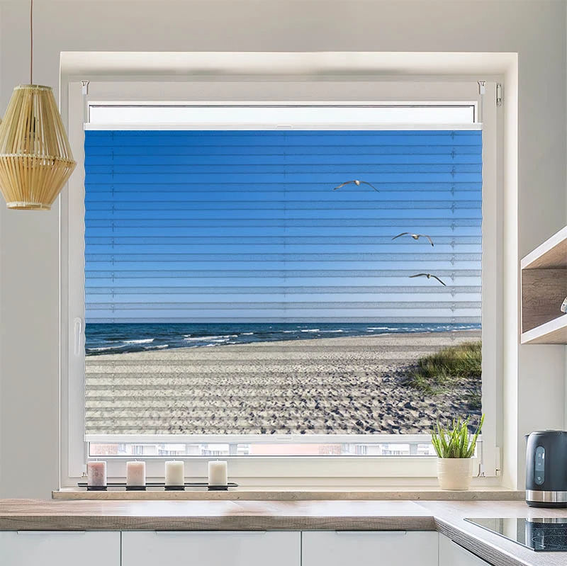 Plissee Motiv "Strand mit Moewen"