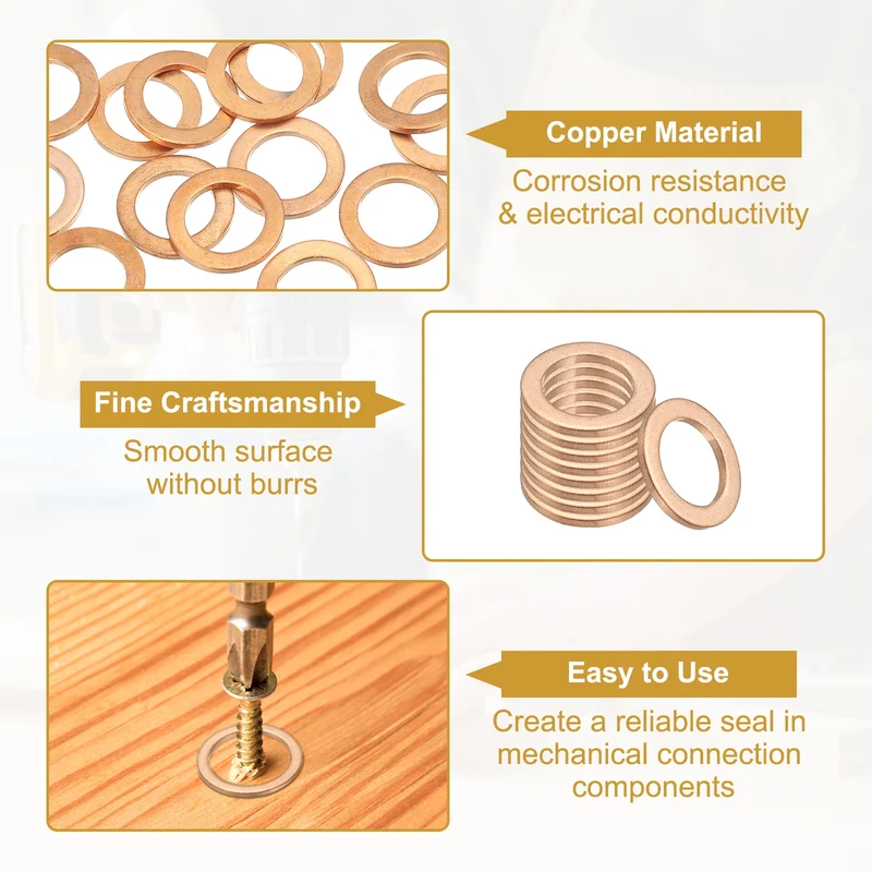 30Pcs M12 Copper Crush Washer Sealing Ring Gasket 12mm ID 18mm OD 1.5mm Thick