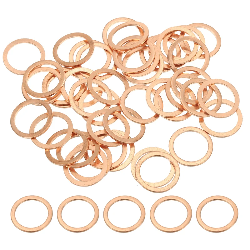 50Pcs M14 Copper Crush Washer Sealing Ring Gasket 14mm ID 18mm OD 1mm Thick