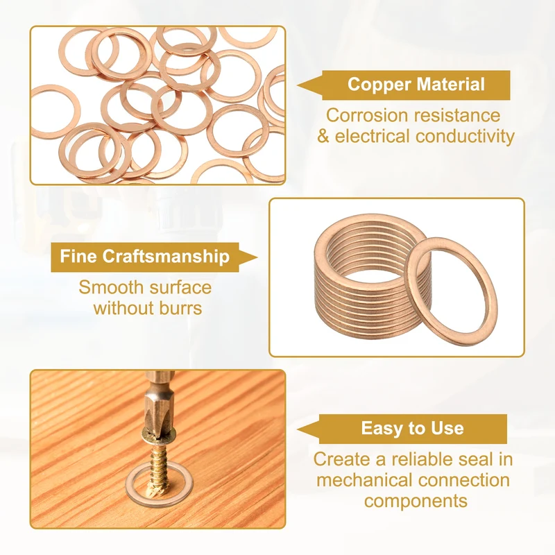50Pcs M14 Copper Crush Washer Sealing Ring Gasket 14mm ID 18mm OD 1mm Thick