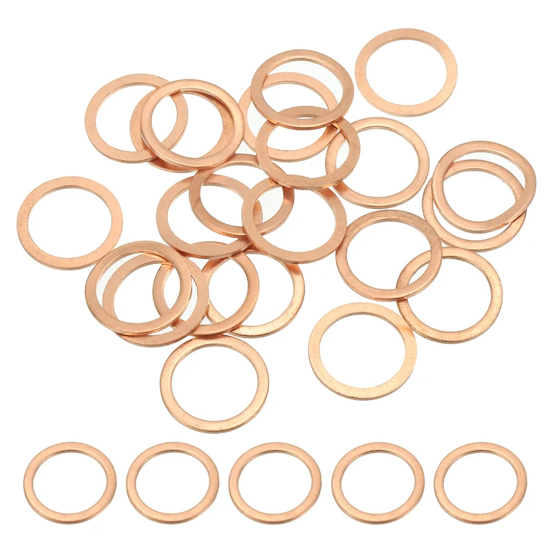 25Pcs M14 Copper Crush Washer Sealing Ring Gasket 14mm ID 18mm OD 1mm Thick