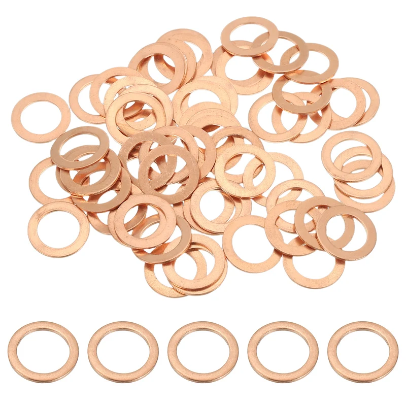 50Pcs M12 Copper Crush Washer Sealing Ring Gasket 12mm ID 18mm OD 1mm Thick