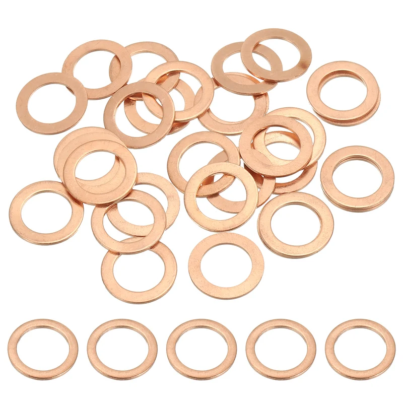 25Pcs M12 Copper Crush Washer Sealing Ring Gasket 12mm ID 18mm OD 1mm Thick