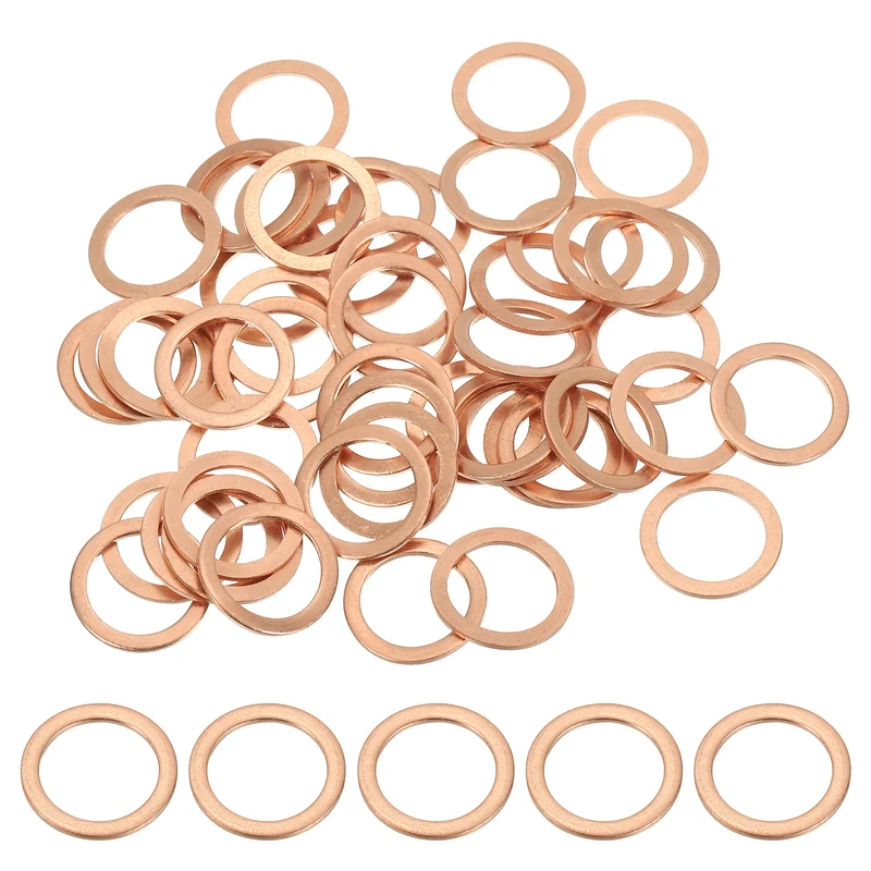 50Pcs M12 Copper Crush Washer Sealing Ring Gasket 12mm ID 16mm OD 1mm Thick