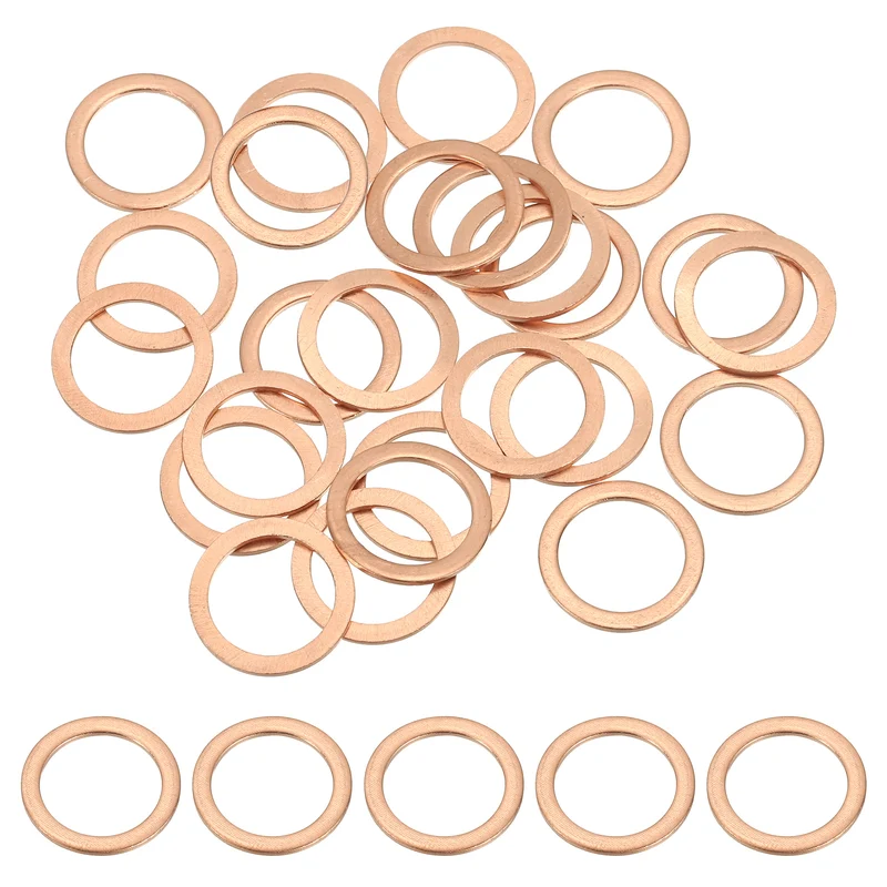 25Pcs M12 Copper Crush Washer Sealing Ring Gasket 12mm ID 16mm OD 1mm Thick
