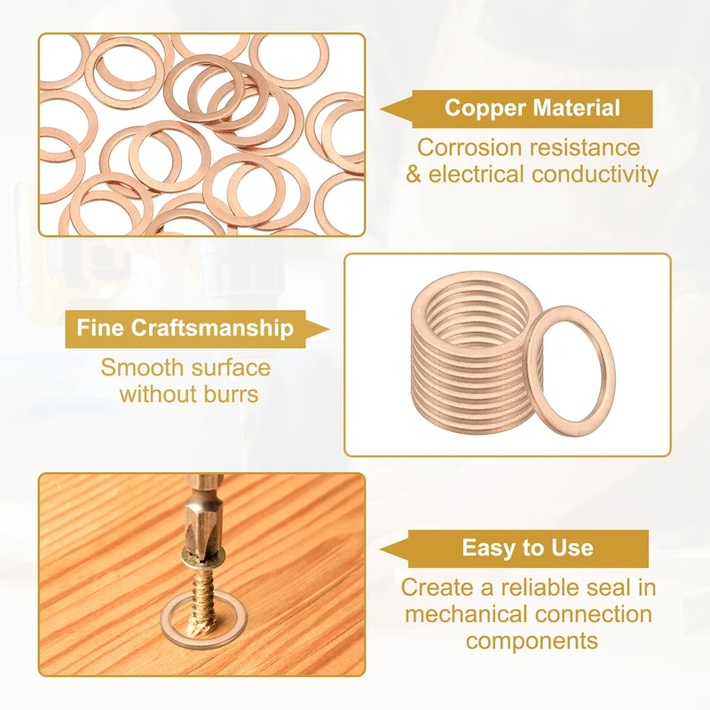 25Pcs M12 Copper Crush Washer Sealing Ring Gasket 12mm ID 16mm OD 1mm Thick