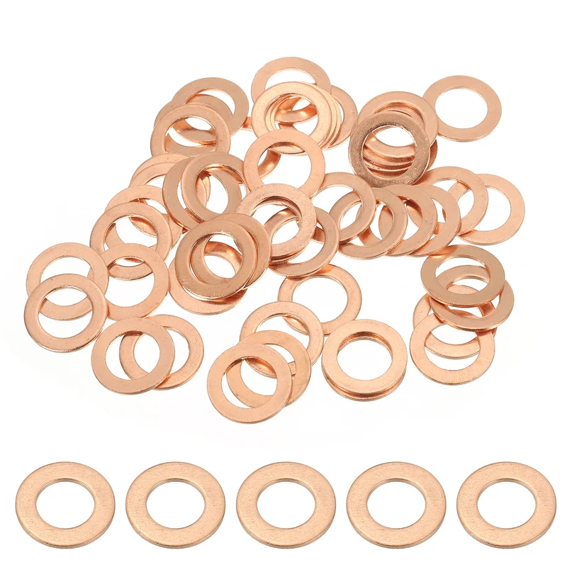 50Pcs M10 Copper Crush Washer Sealing Ring Gasket 10mm ID 16mm OD 1mm Thick