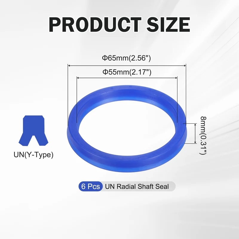 6 Pcs UN Radial Shaft Seal, 55mm ID x 65mm OD x 8mm Width TPU Oil Seal, Blue
