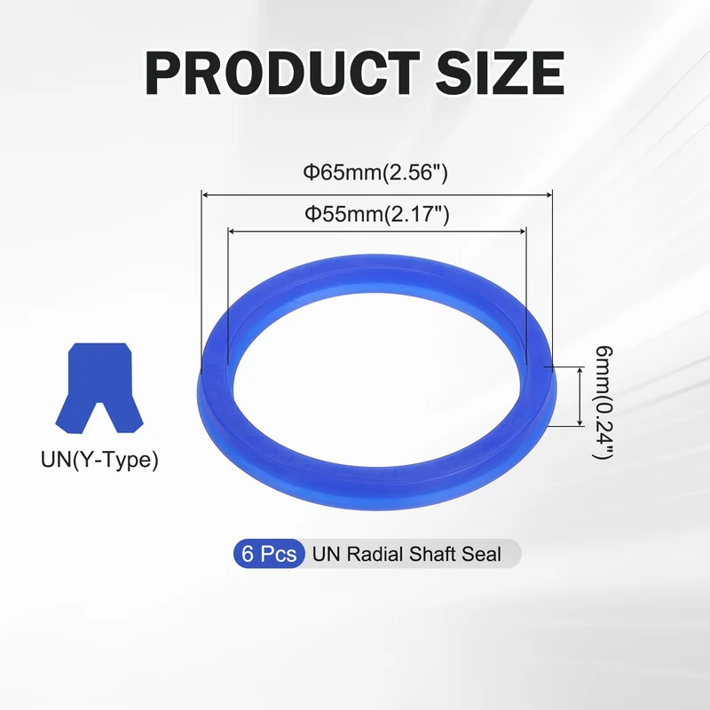 6 Pcs UN Radial Shaft Seal, 55mm ID x 65mm OD x 6mm Width TPU Oil Seal, Blue