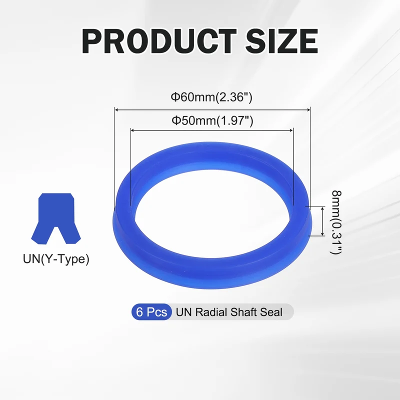 6 Pcs UN Radial Shaft Seal, 50mm ID x 60mm OD x 8mm Width TPU Oil Seal, Blue