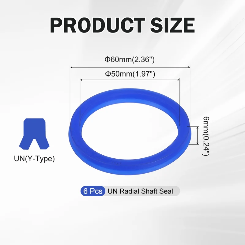 6 Pcs UN Radial Shaft Seal, 50mm ID x 60mm OD x 6mm Width TPU Oil Seal, Blue