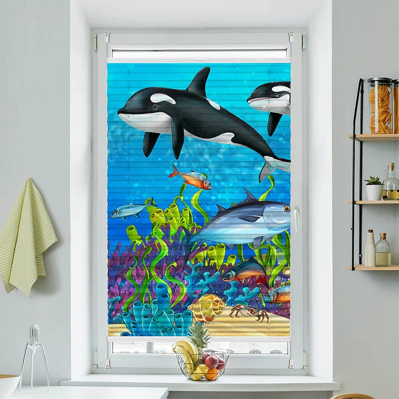 Plissee Motiv "Orcas"
