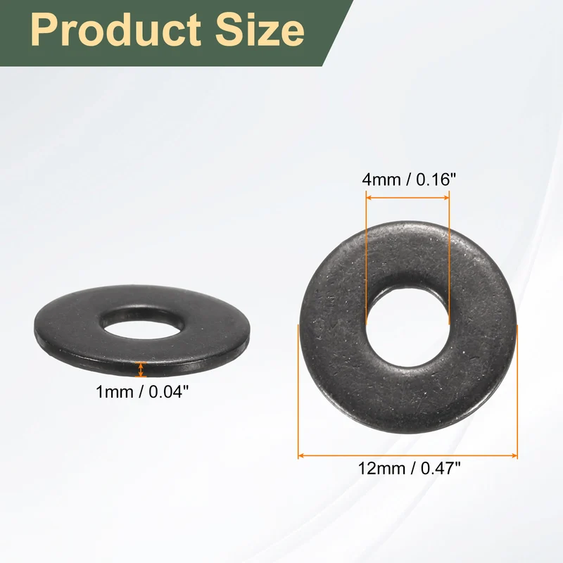 100Pcs M4 Stainless Steel Flat Washer 12mm Outer Diameter Flat Washer