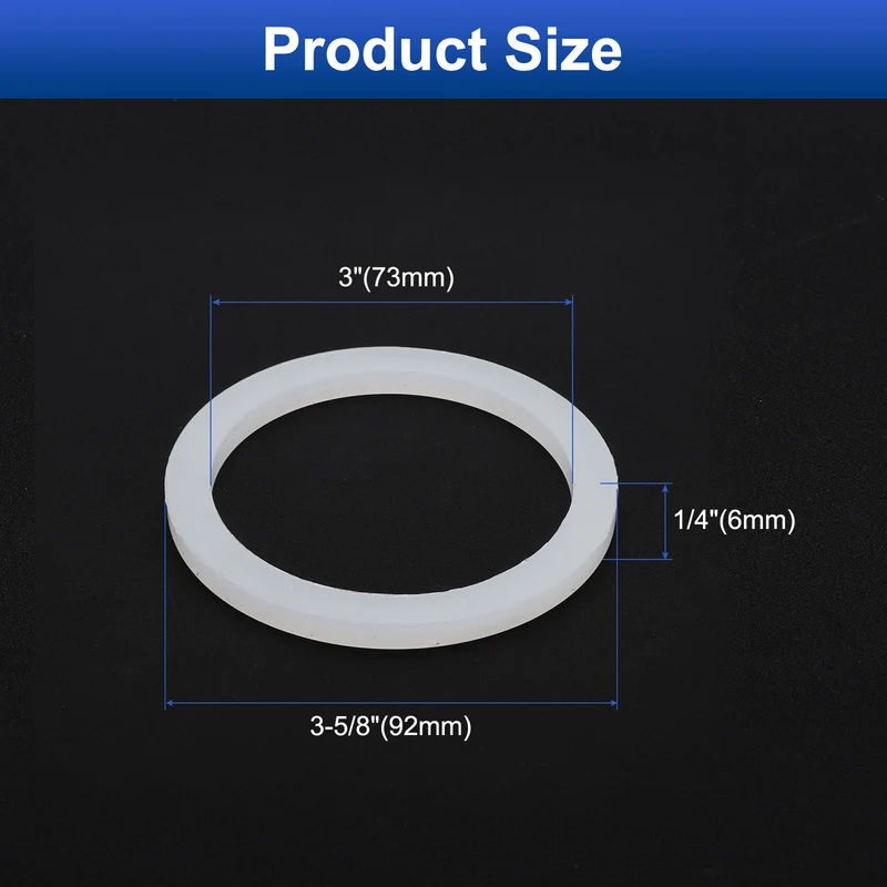 6Pcs Silicone Flat Washer DN80 3 5/8" OD x3" ID x 1/4" Thickness, White