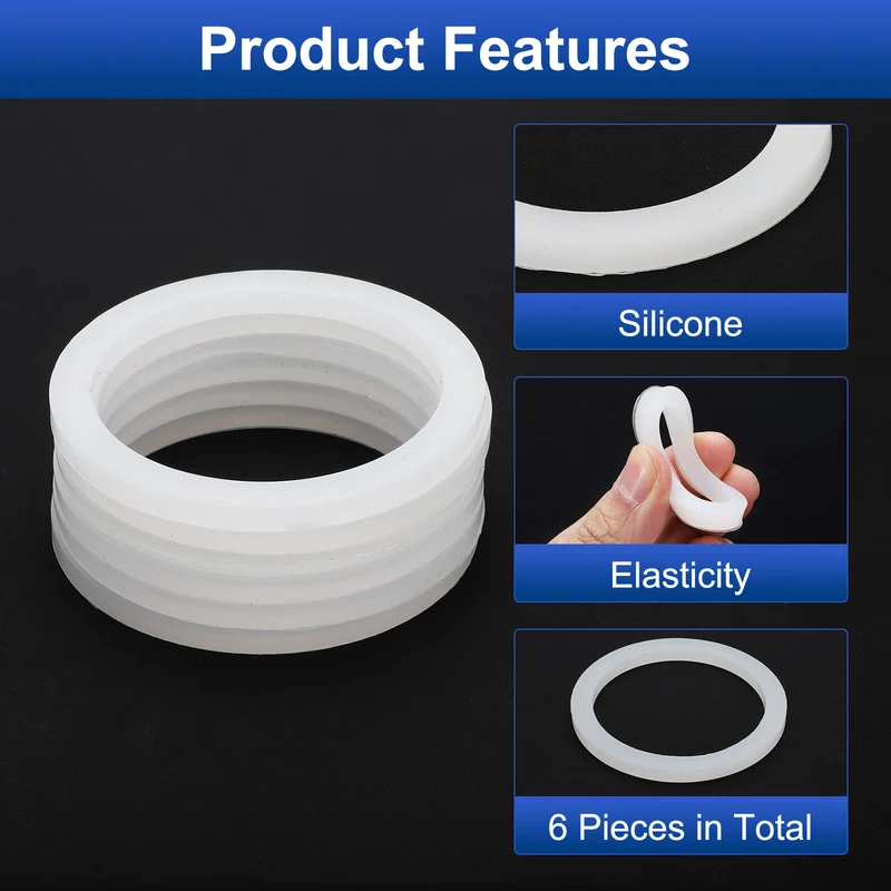 6Pcs Silicone Flat Washer DN80 3 5/8" OD x3" ID x 1/4" Thickness, White