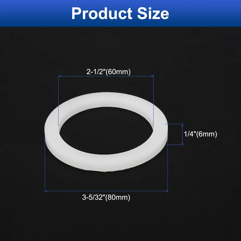 6Pcs Silicone Flat Washer DN65 3 5/32" OD x2 1/2" ID x 1/4" Thickness, White