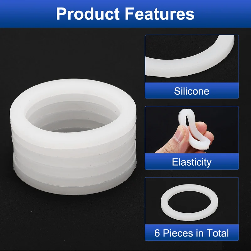 6Pcs Silicone Flat Washer DN65 3 5/32" OD x2 1/2" ID x 1/4" Thickness, White