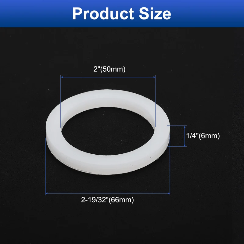 6Pcs Silicone Flat Washer DN20 2 19/32" OD x2" ID x 1/4" Thickness White
