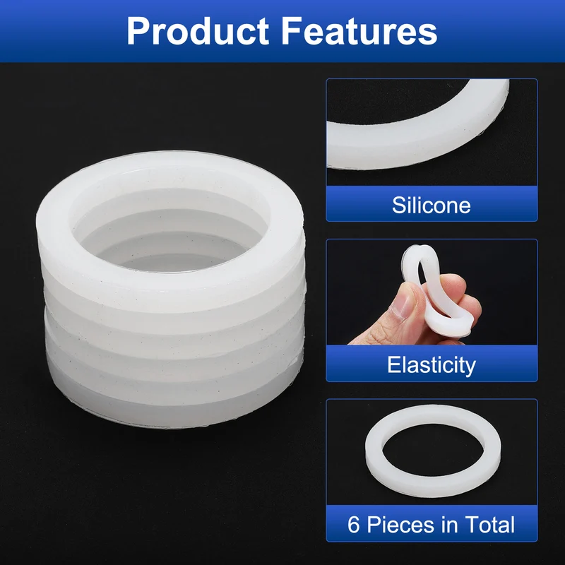 6Pcs Silicone Flat Washer DN20 2 19/32" OD x2" ID x 1/4" Thickness White