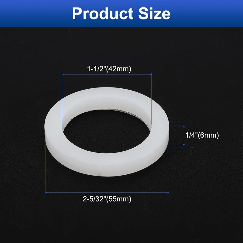 12Pcs Silicone Flat Washer DN40 2 5/32" OD X1 1/2" ID x 1/4" Thickness, White