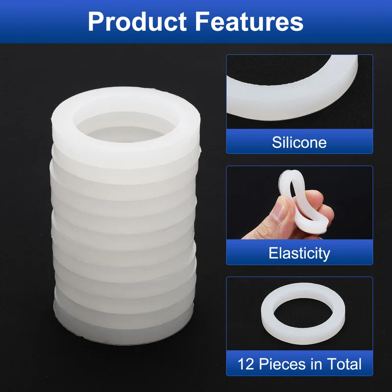 12Pcs Silicone Flat Washer DN40 2 5/32" OD X1 1/2" ID x 1/4" Thickness, White