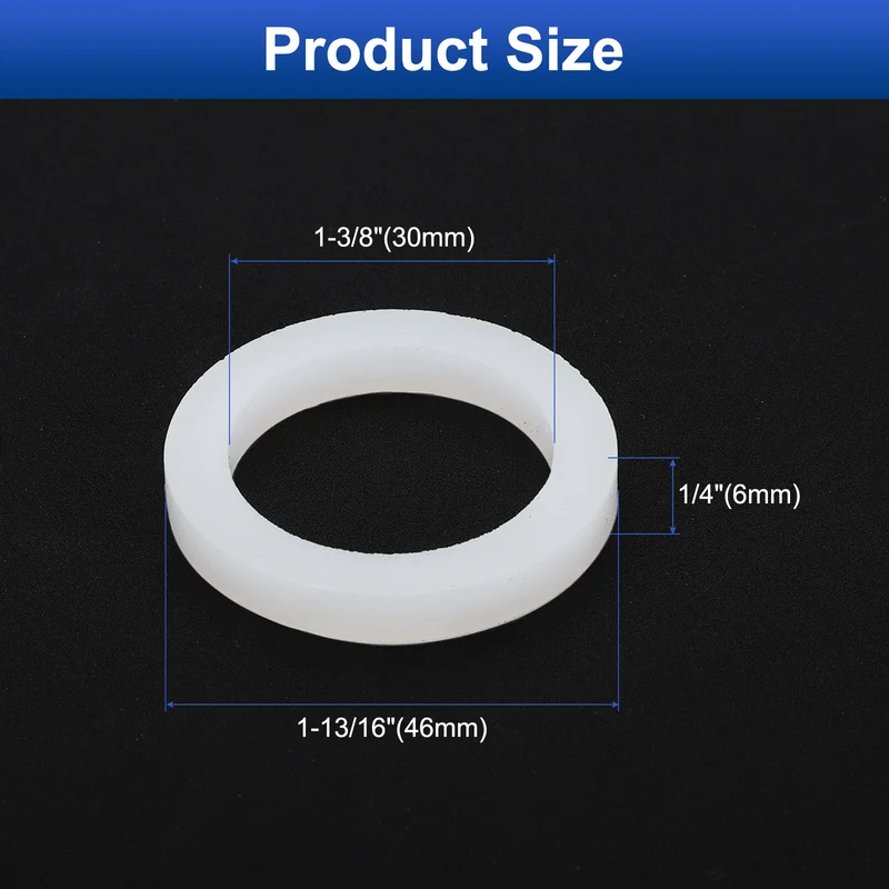 12Pcs Silicone Flat Washer DN32 1 13/16" OD x1 1/5" ID x 1/4" Thickness, White