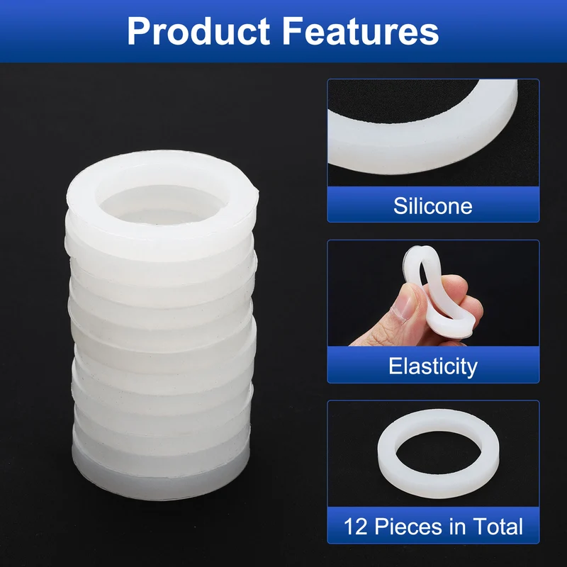 12Pcs Silicone Flat Washer DN32 1 13/16" OD x1 1/5" ID x 1/4" Thickness, White