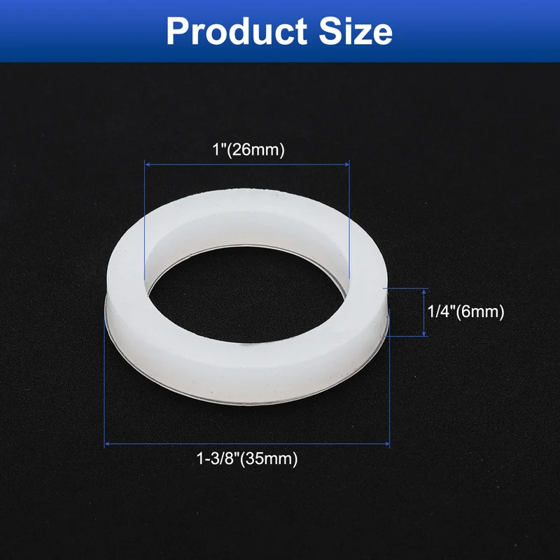12Pcs Silicone Flat Washer DN25 1 3/8" OD x1" ID x 1/4" Thickness White