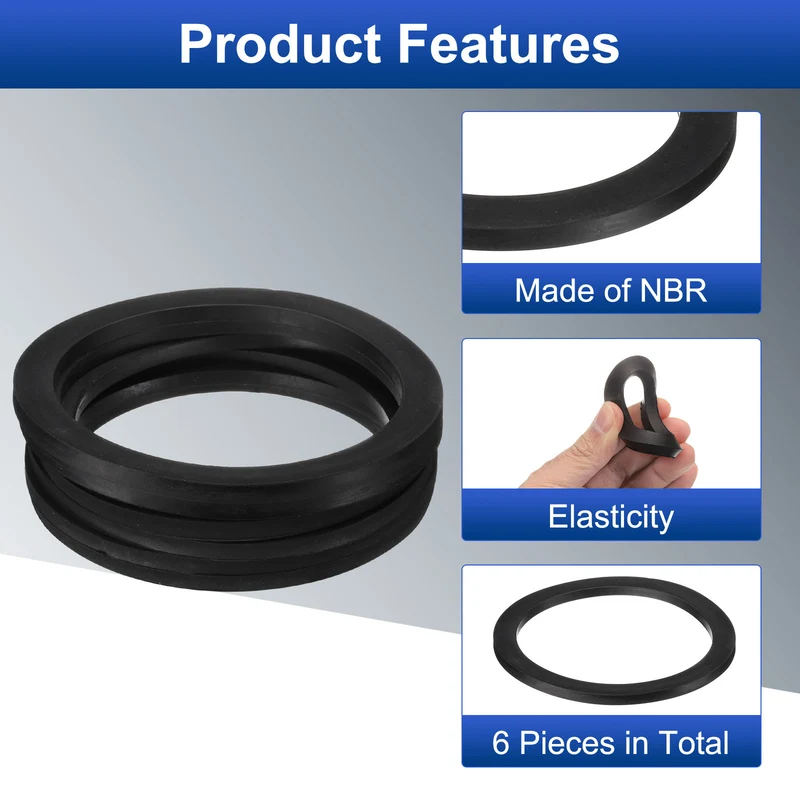 6 Pcs Nitrile Rubber Flat Washer DN100 4 13/16"OD x4"ID x 1/4"Thick, Black