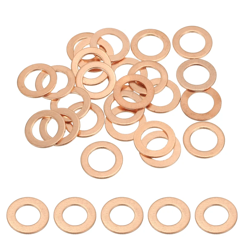 25Pcs M10 Copper Crush Washer Sealing Ring Gasket 10mm ID 16mm OD 1mm Thick