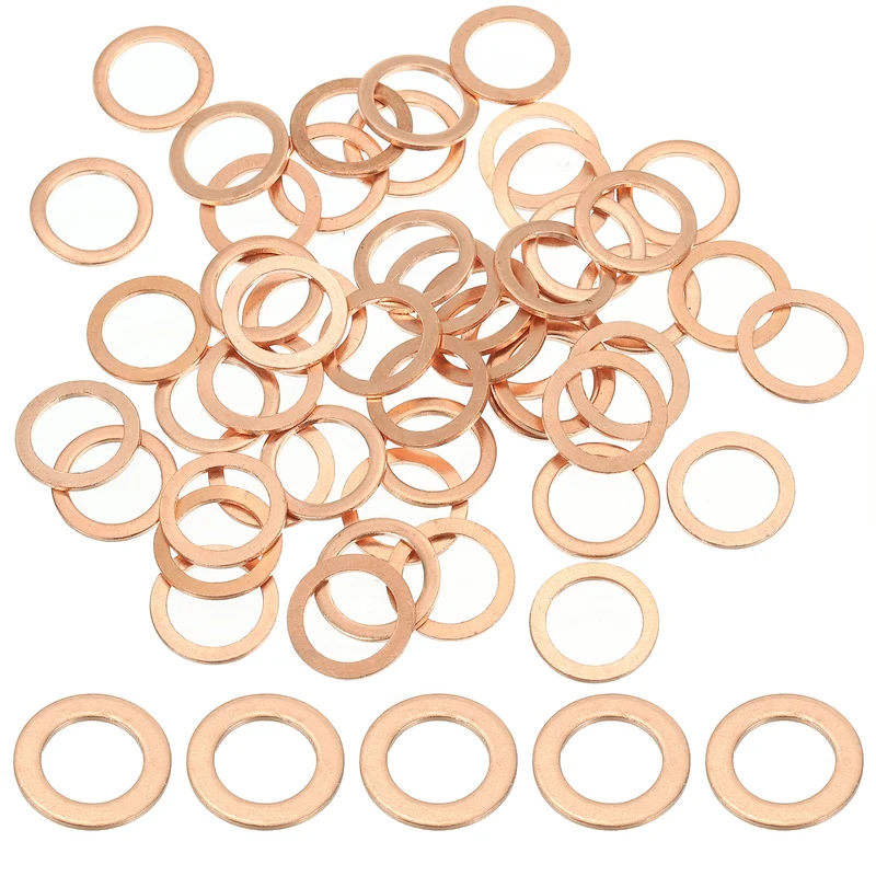 50Pcs M10 Copper Crush Washer Sealing Ring Gasket 10mm ID 14mm OD 1mm Thick