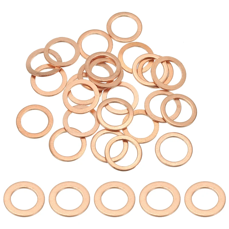 25Pcs M10 Copper Crush Washer Sealing Ring Gasket 10mm ID 14mm OD 1mm Thick