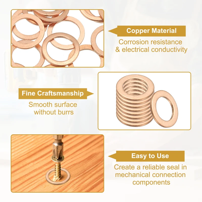 25Pcs M10 Copper Crush Washer Sealing Ring Gasket 10mm ID 14mm OD 1mm Thick