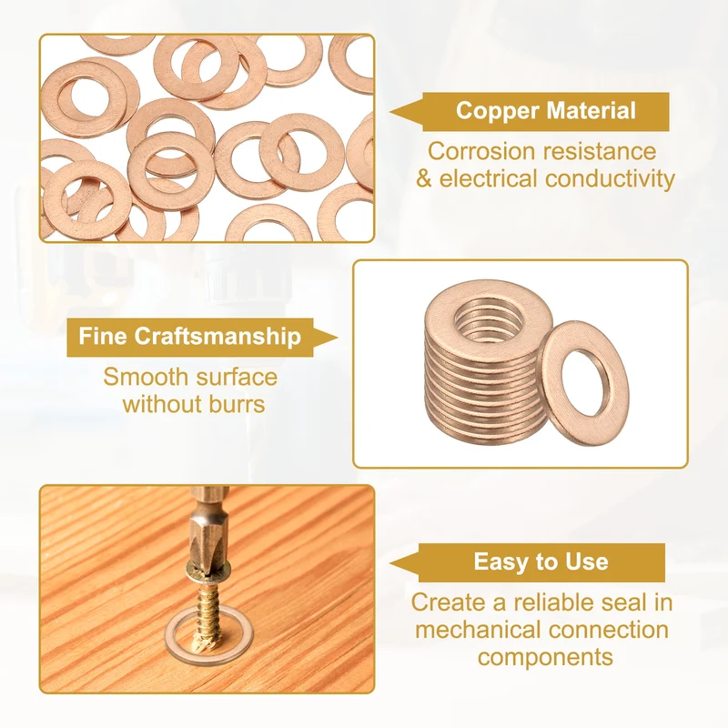 25Pcs M8 Copper Crush Washer Sealing Ring Gasket 8mm ID 14mm OD 1mm Thick