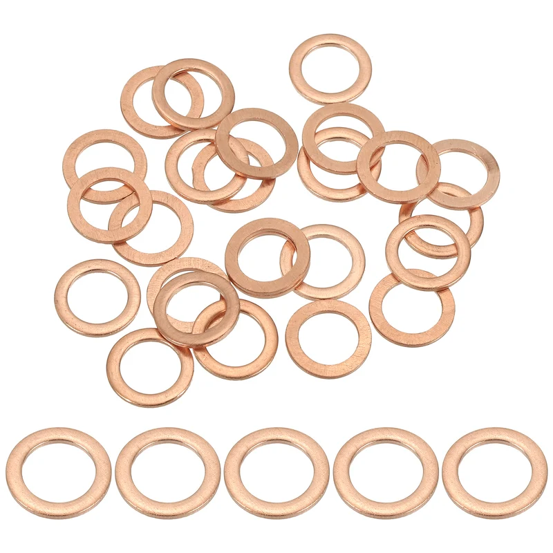 25Pcs M8 Copper Crush Washer Sealing Ring Gasket 8mm ID 12mm OD 1mm Thick