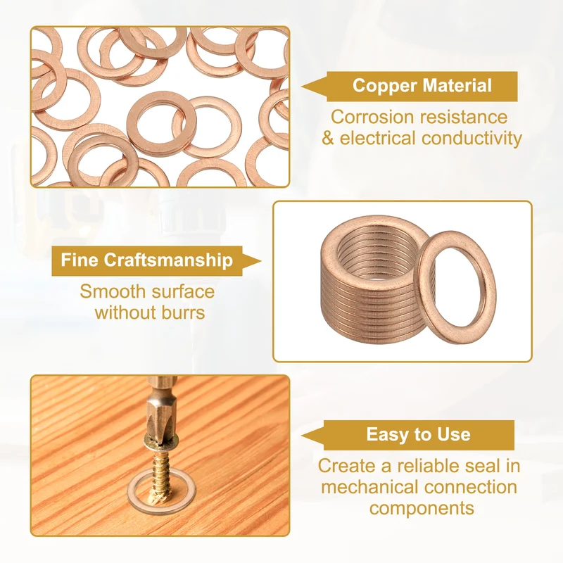 25Pcs M8 Copper Crush Washer Sealing Ring Gasket 8mm ID 12mm OD 1mm Thick