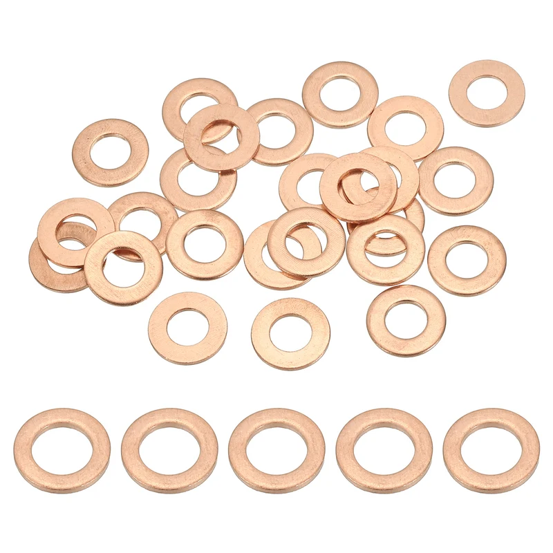 25Pcs M6 Copper Crush Washer Sealing Ring Gasket 6mm ID 12mm OD 1mm Thick