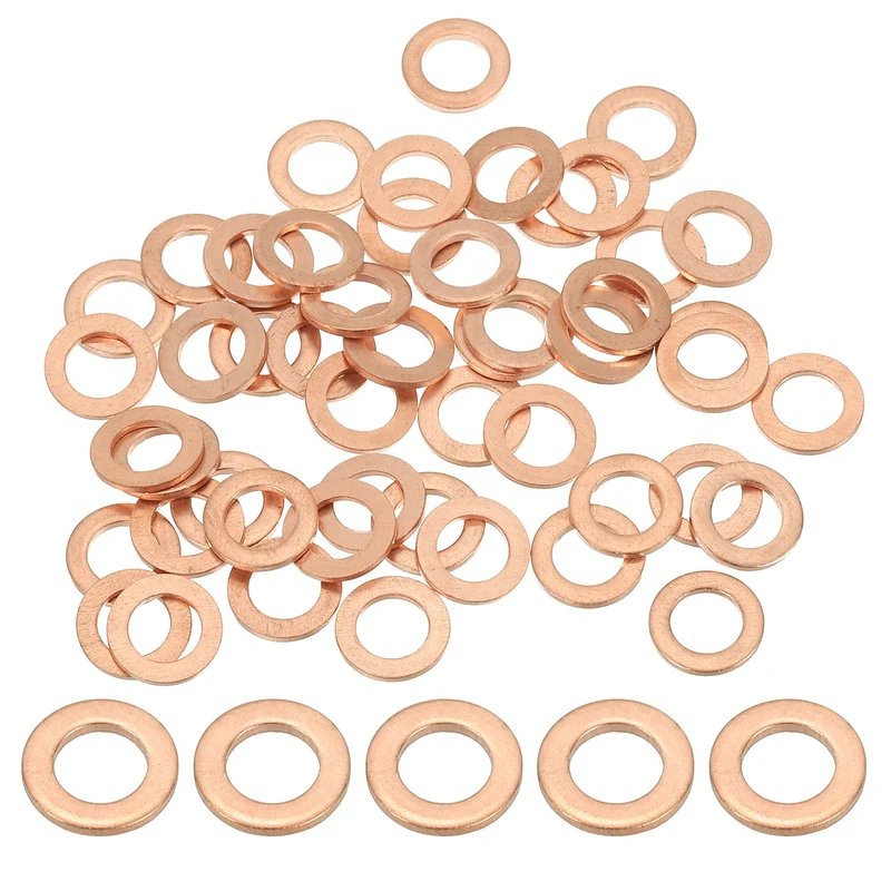 50Pcs M6 Copper Crush Washer Sealing Ring Gasket 6mm ID 10mm OD 1mm Thick
