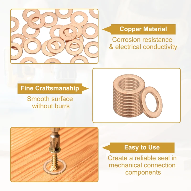 50Pcs M6 Copper Crush Washer Sealing Ring Gasket 6mm ID 10mm OD 1mm Thick